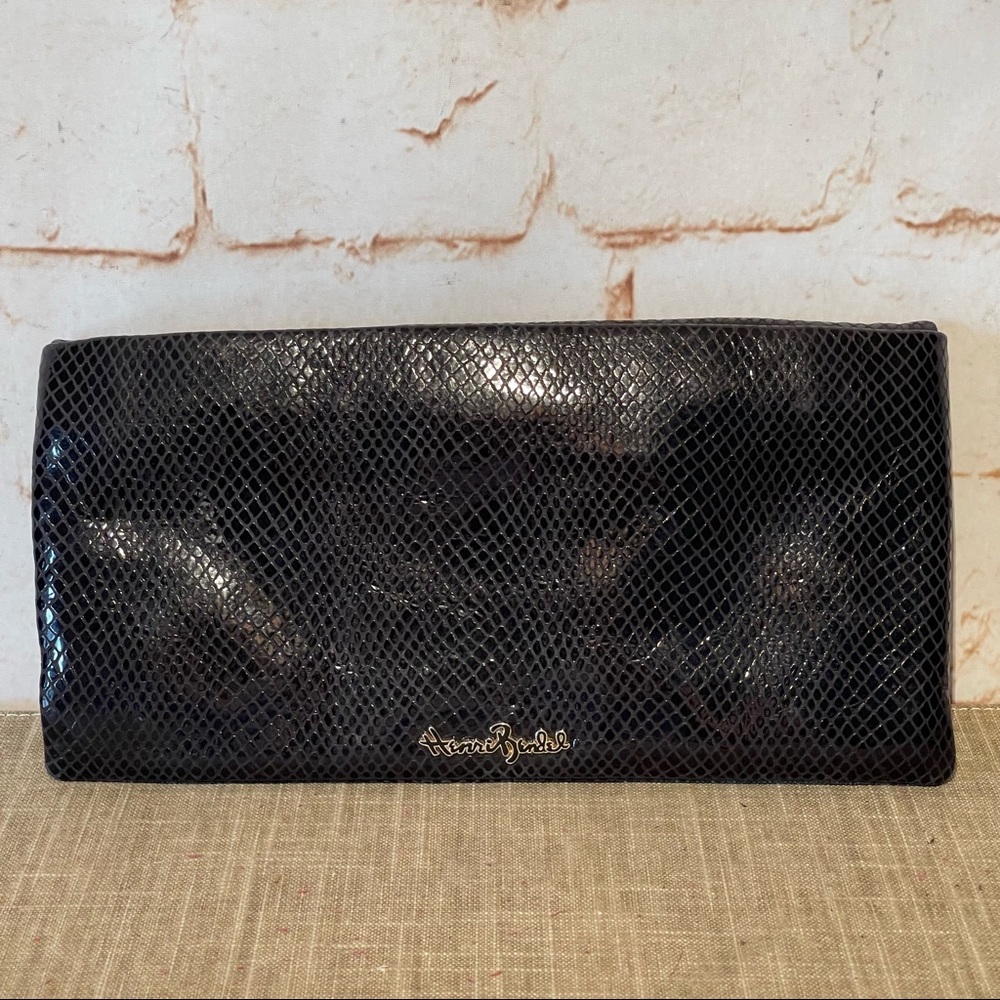 Henri Bendel Black Python Textured Leather Conver… - image 1